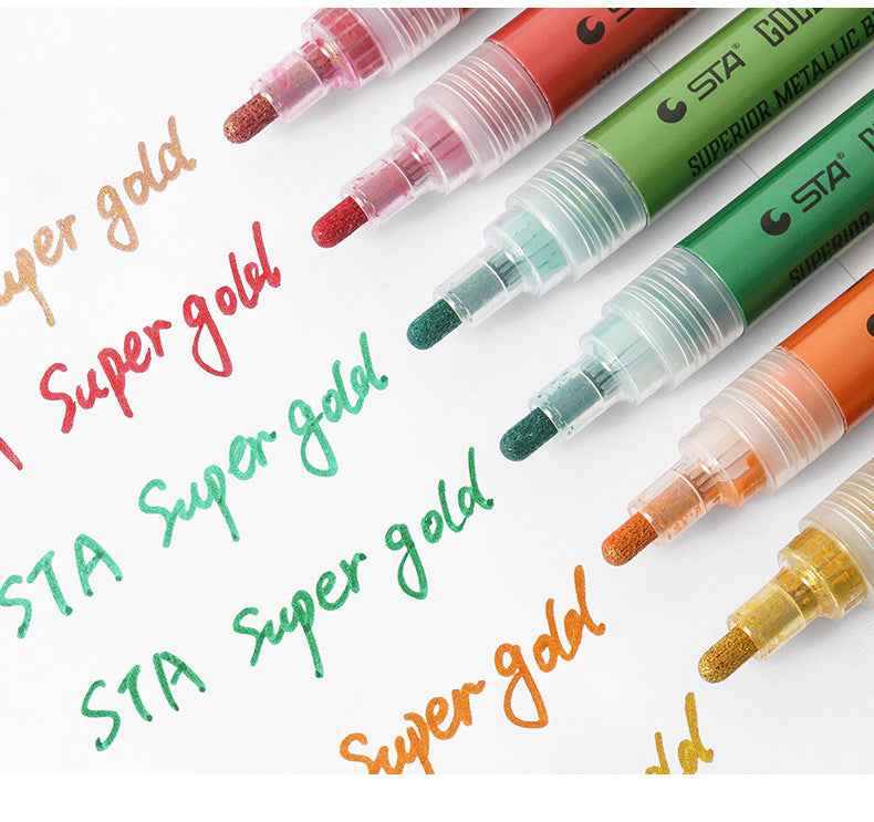 STA 6 Color Golden Shine Metallic Paint Markers 2mm Tip - TTpen