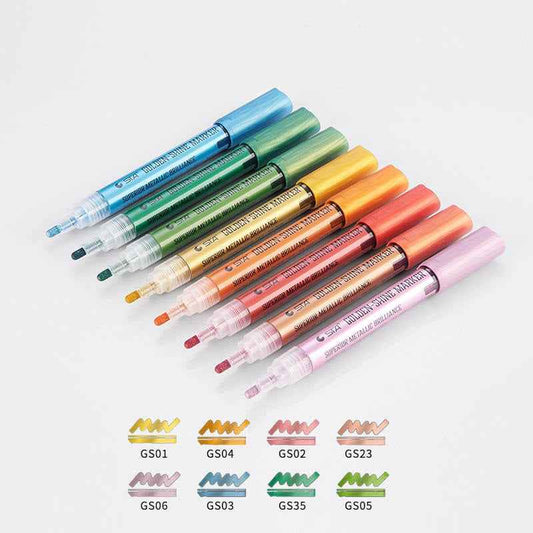 STA 8 Color Golden Shine Marker,Superior Metallic Brilliance 2mm Tip - TTpen