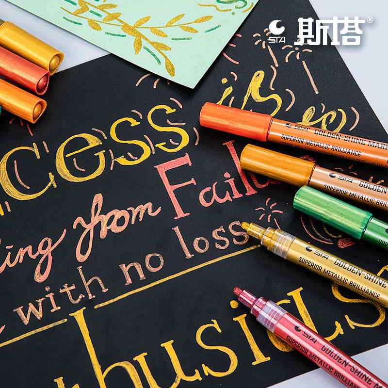 STA 8 Color Golden Shine Marker,Superior Metallic Brilliance 2mm Tip - TTpen