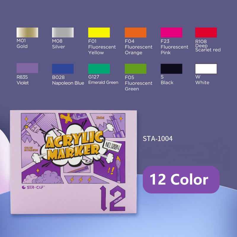 STA 12 Color Acrylic Paint Permanent Marker 2mm Tip - TTpen
