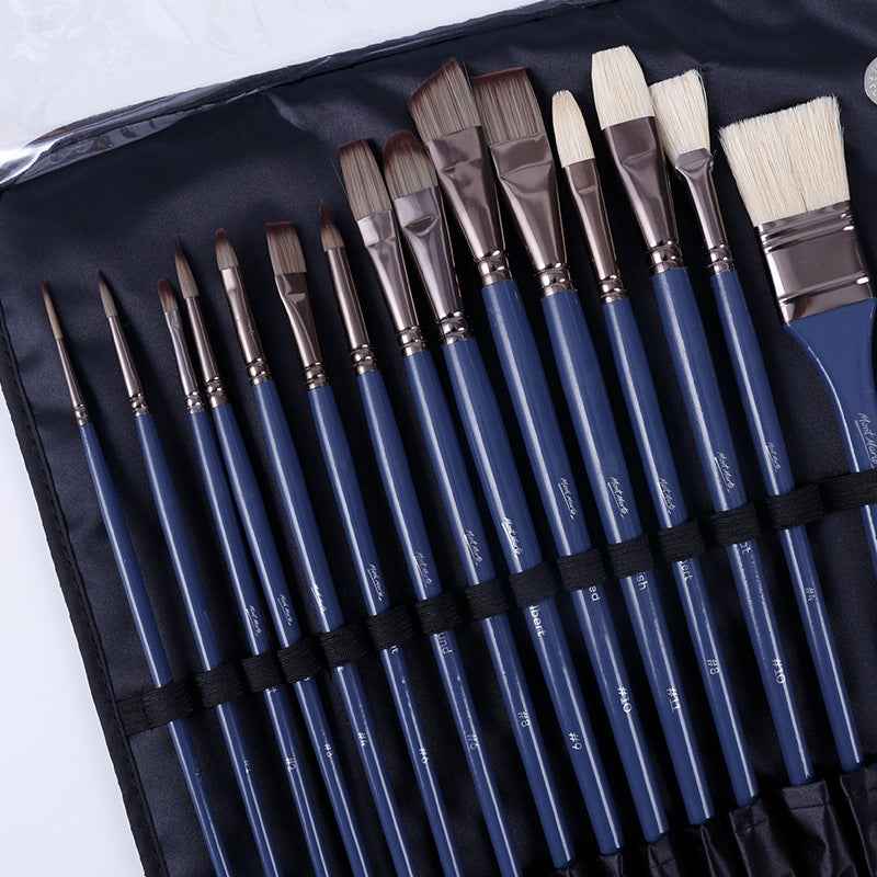 Mont Marte Premium Paint Brush Set 15 Piece,Roll Case with Magnetic Closure - TTpen