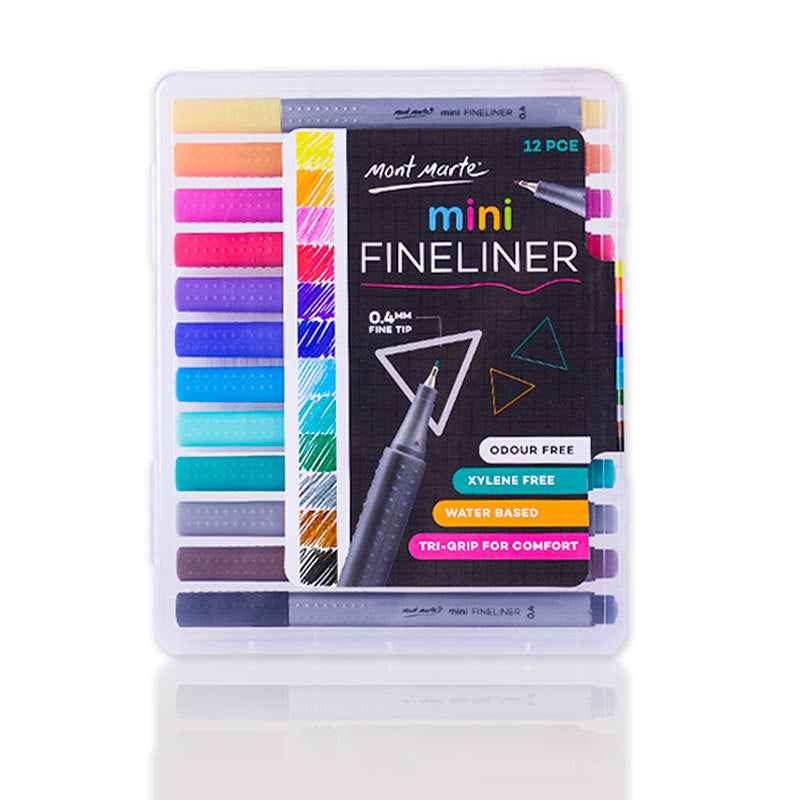 Mont Marte Mini Fineliner 12pcs Set,Tri Grip,Odour Free - TTpen