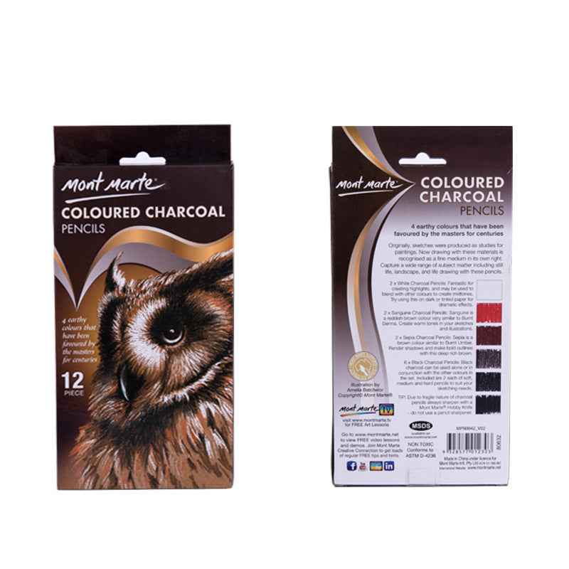 Mont Marte 12pcs Coloured Charcoal Pencils Drawing Set - TTpen