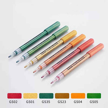 STA 6 Color Golden Shine Metallic Paint Markers 0.8mm Tip - TTpen