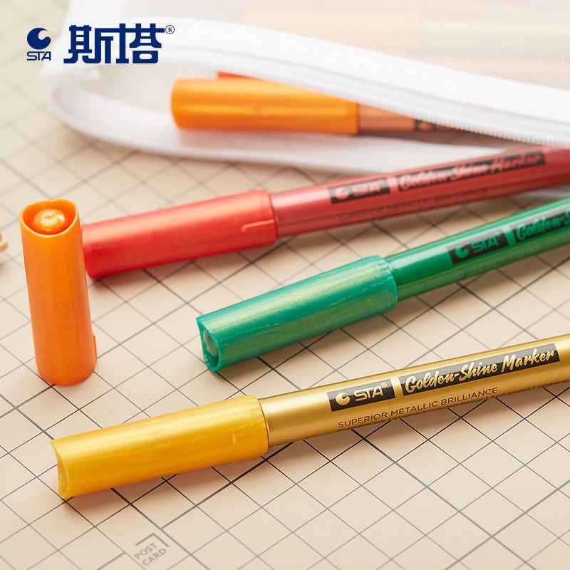 STA 6 Color Golden Shine Metallic Paint Markers 0.8mm Tip - TTpen