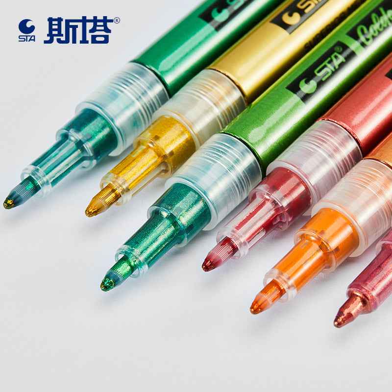 STA 8 Color Golden Shine Marker,Superior Metallic Brilliance 0.8mm Tip - TTpen