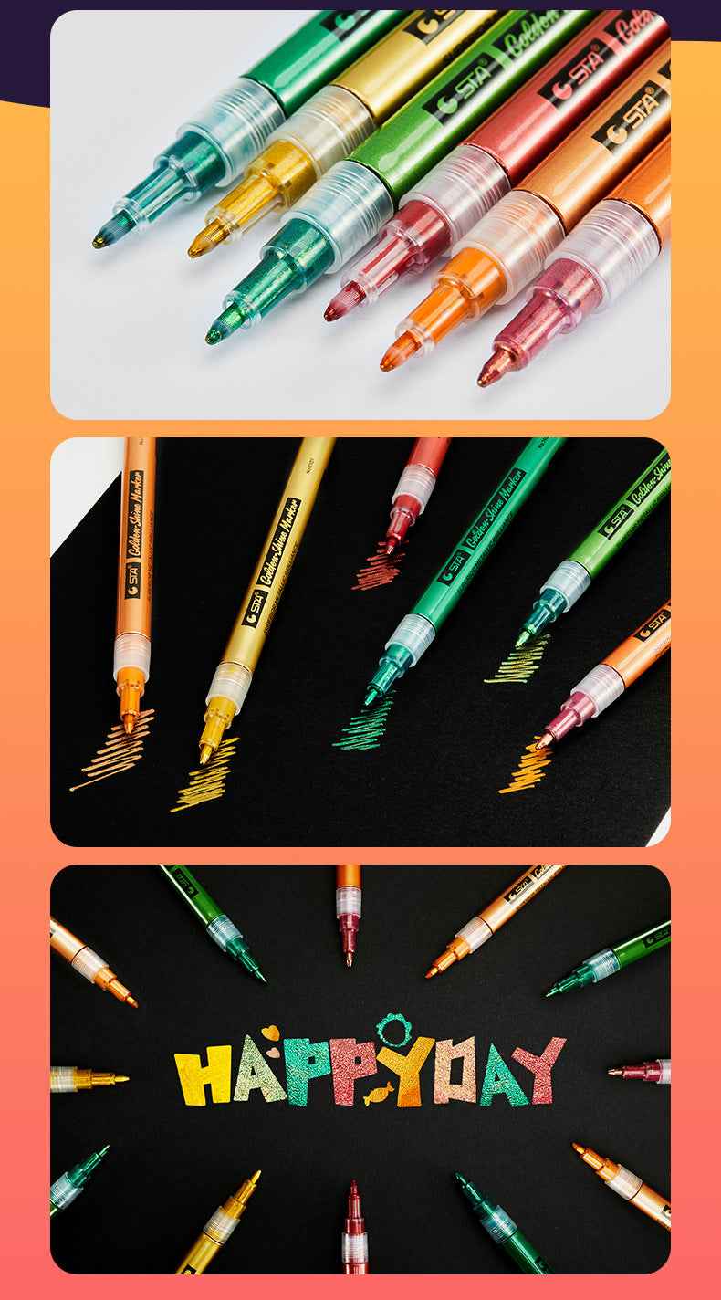 STA 8 Color Golden Shine Marker,Superior Metallic Brilliance 0.8mm Tip - TTpen