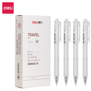 DELI Travel Retractable Gel Pen,Micro Point 0.38mm,Black Ink,12 Pack