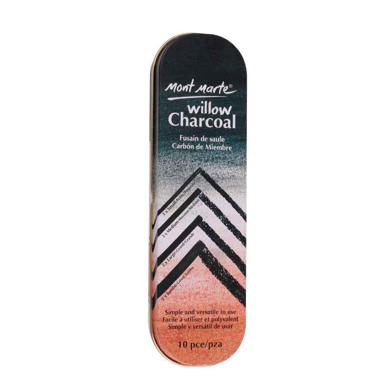 Mont Marte 10pce Willow Charcoal Sticks in Tin Box - TTpen