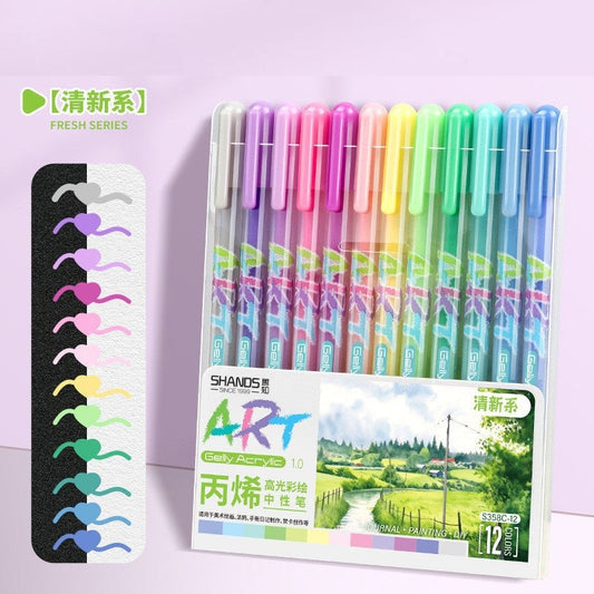 12-Color Acrylic Highlight Art Pens for Artists, Bullet Journaling