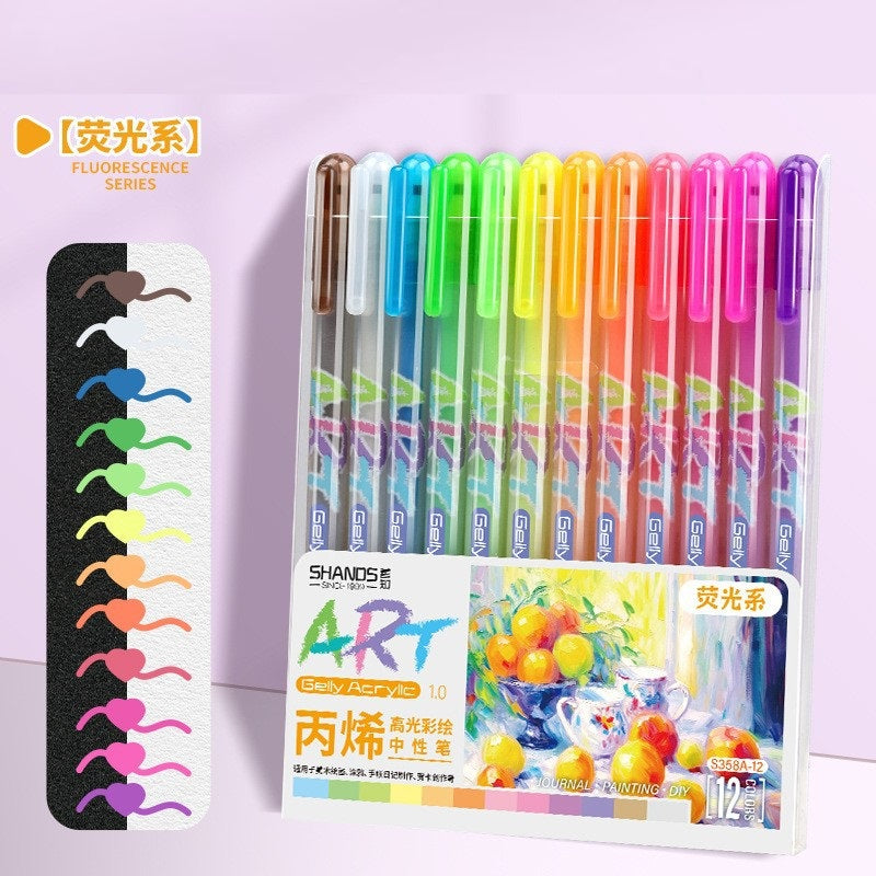 12-Color Acrylic Highlight Art Pens for Artists, Bullet Journaling