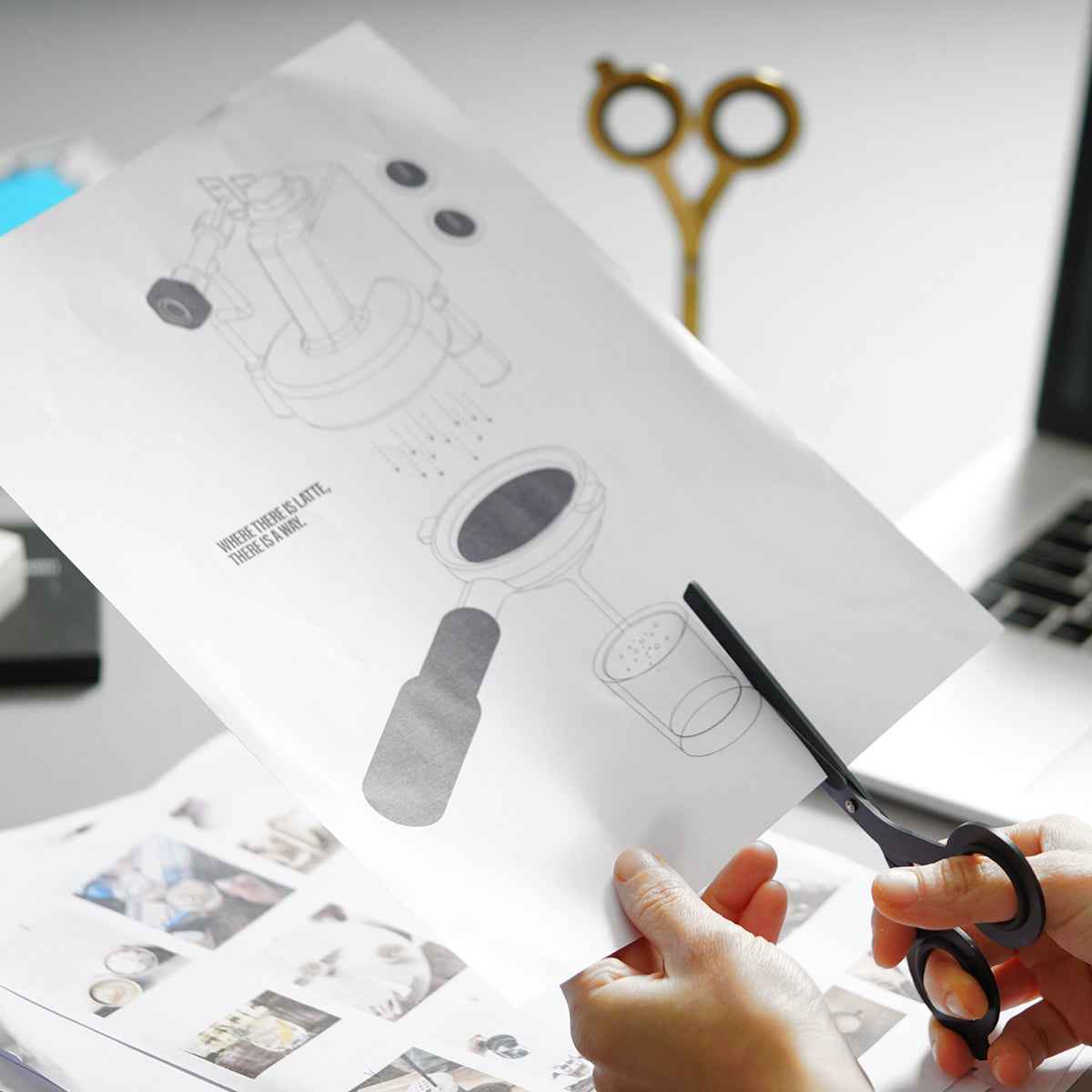 HMM Scissors with Base Black/Gold for Office