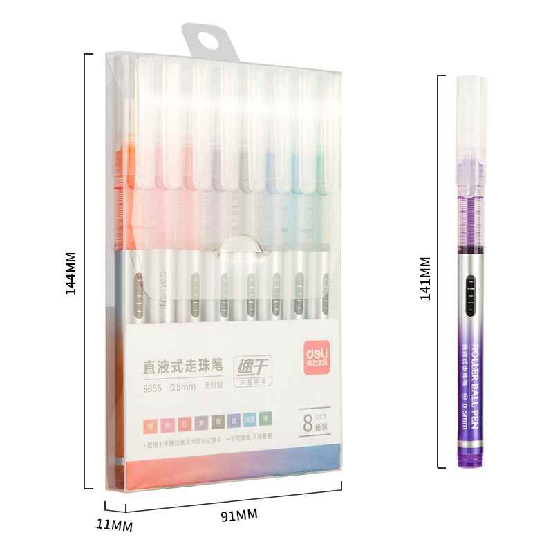 DELI S855 Liquid Ink Rollerball Pens 8 Color 0.5MM Fine Point - TTpen