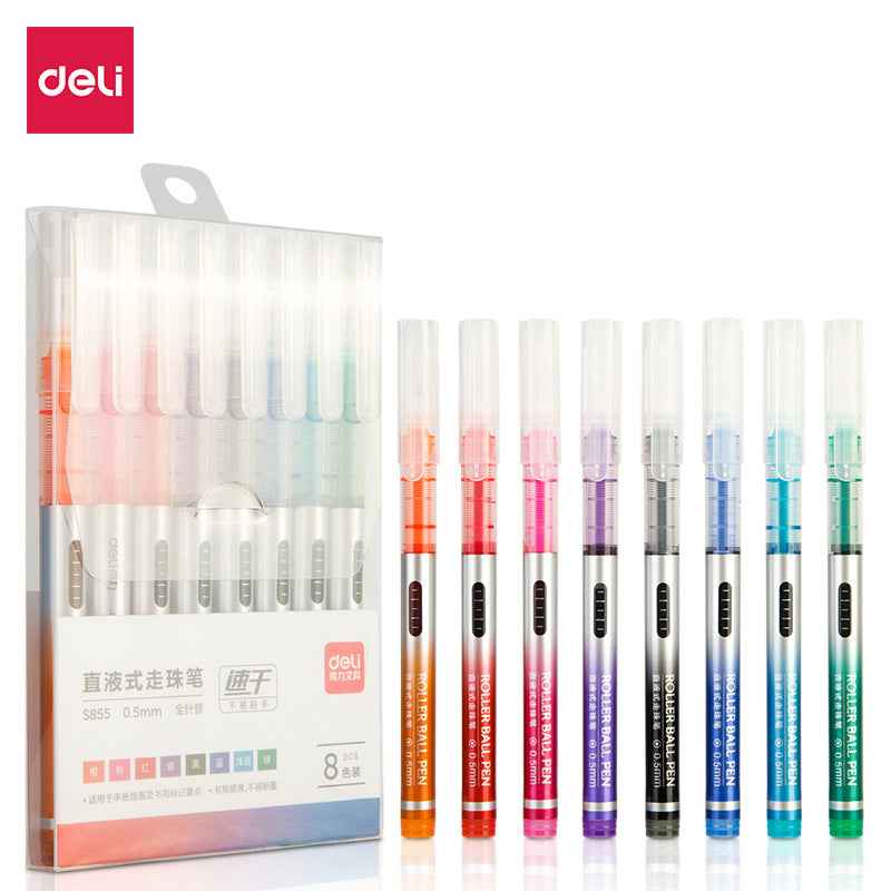 DELI S855 Liquid Ink Rollerball Pens 8 Color 0.5MM Fine Point - TTpen