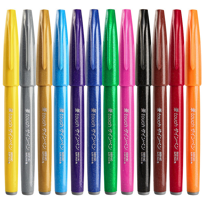 Pentel Fude Touch Sign Pen,Felt Pen Like Brush Stroke,6 Pack