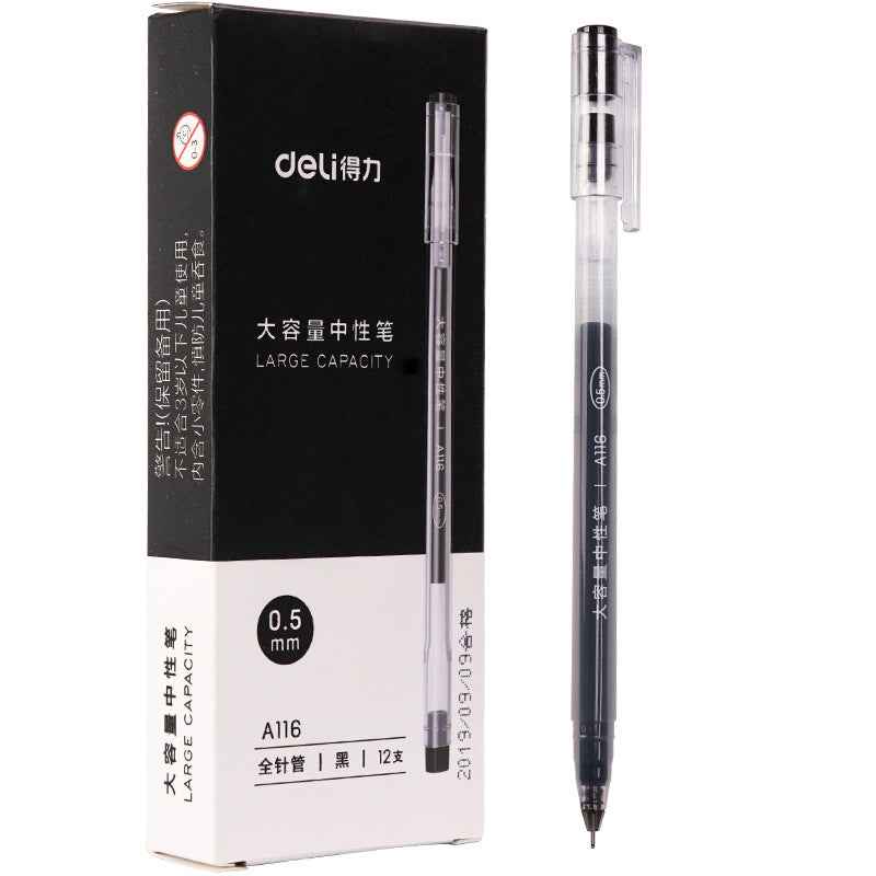 DELI A116 Large Capacity Gel Pen Needle Tip 0.5mm Fine Point 12 Pack - TTpen