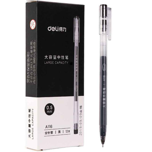 DELI A116 Large Capacity Gel Pen Needle Tip 0.5mm Fine Point 12 Pack - TTpen