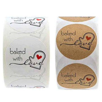 1000pcs Baked with Love Stickers,Round 1 Inch White and Brown Labels - TTpen