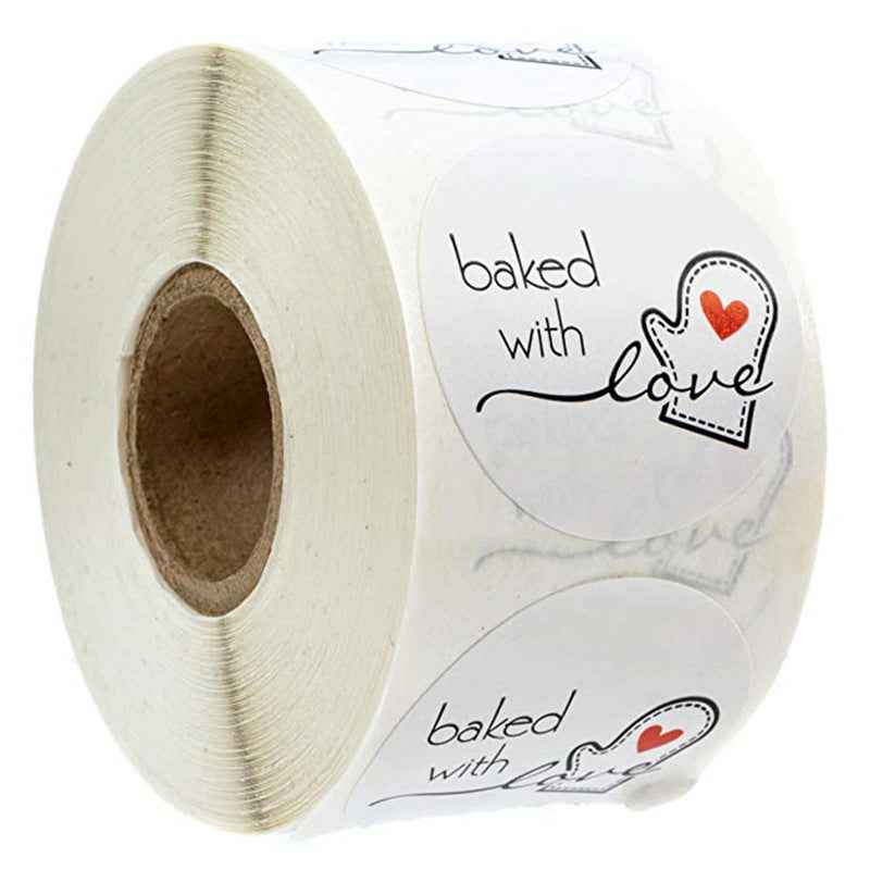 1000pcs Baked with Love Stickers,Round 1 Inch White and Brown Labels - TTpen