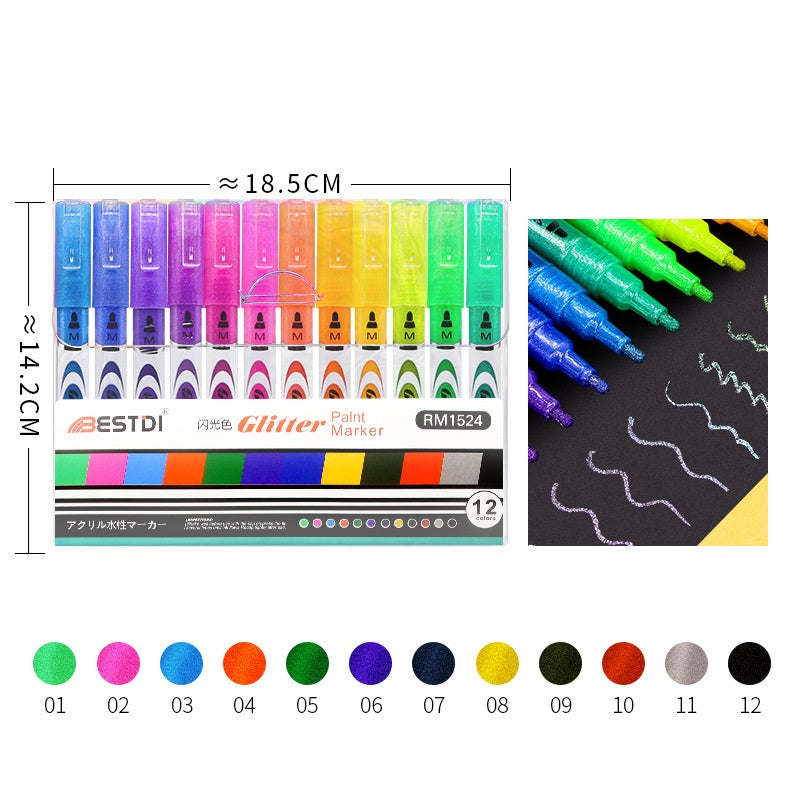 BESTDI Paint Pens 12 Color Permanent Acrylic Markers 12 Glitter