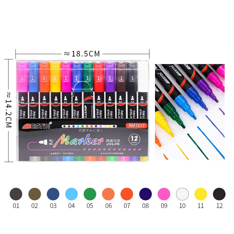 BESTDI Paint Pens 12 Color Permanent Acrylic Markers 12 Matte