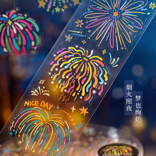 Fireworks PET Sticker Tape, Cute DIY Decor for Journals & Cups