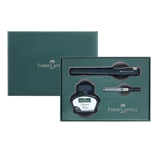 Faber-Castell Fountain Pen Gift Set with 30ml Black Ink Bottle in Matte Black