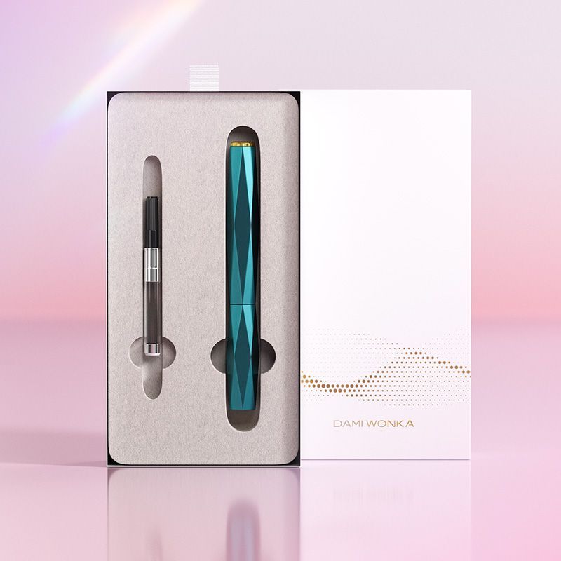 Dami Wonka Guose Metal Fountain Pen Set in Teal Cyan with Ink Converter