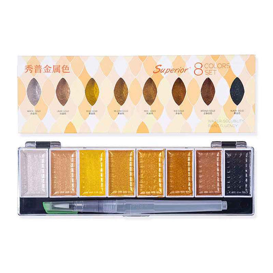 Superior Metallic Waterolor Paints,8 Shimmery Gold Colors - TTpen