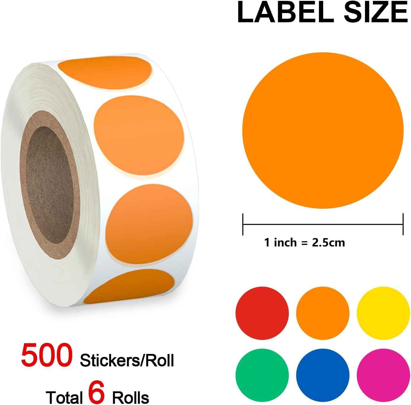 3000pcs 1 inch Dot 6 Rolls Colored Coding Labels - TTpen