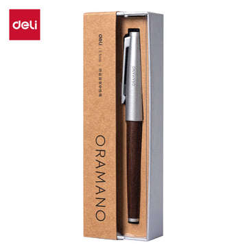 DELI A6Pro Oak Wood Grain Pull-Cap Ballpoint Pen – 0.5/0.7/1.0mm