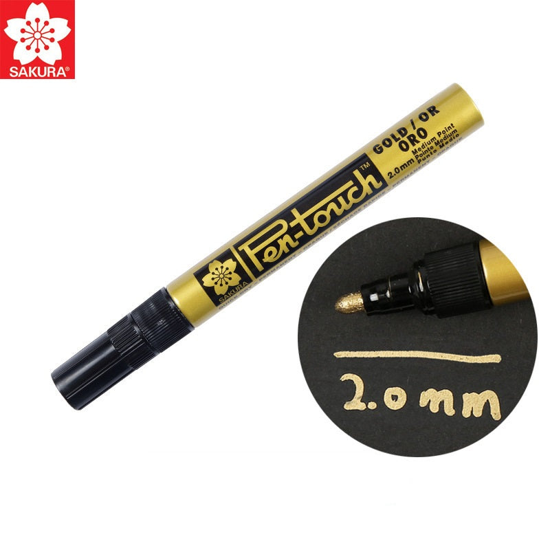 Sakura Pen-Touch Paint Marker 0.7/1.0/2.0mm Metallic Gold Color,4 Pack Medium 2.0mm