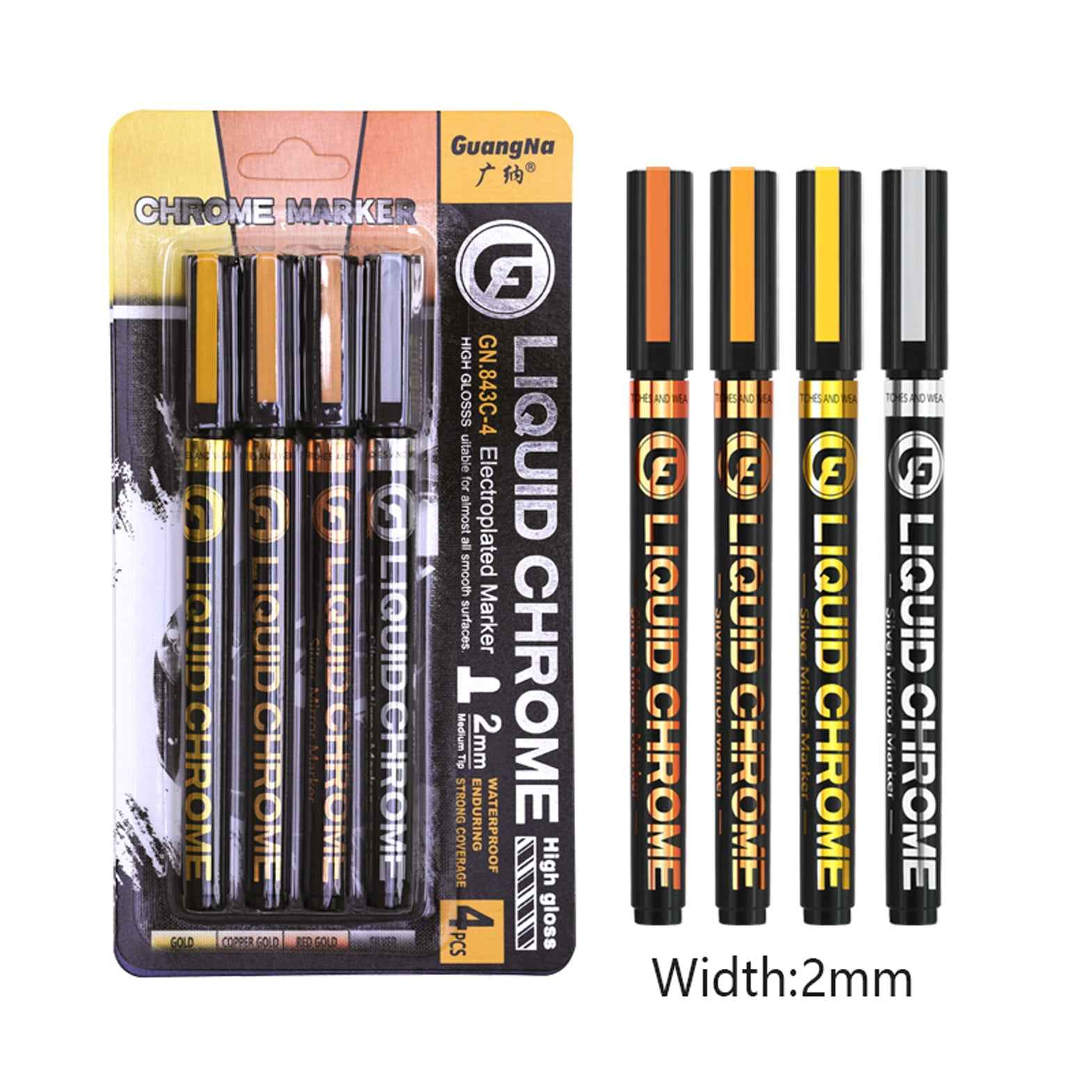 Guangna 4 Colors Liquid Chrome Marker Pens 2mm Tip - TTpen