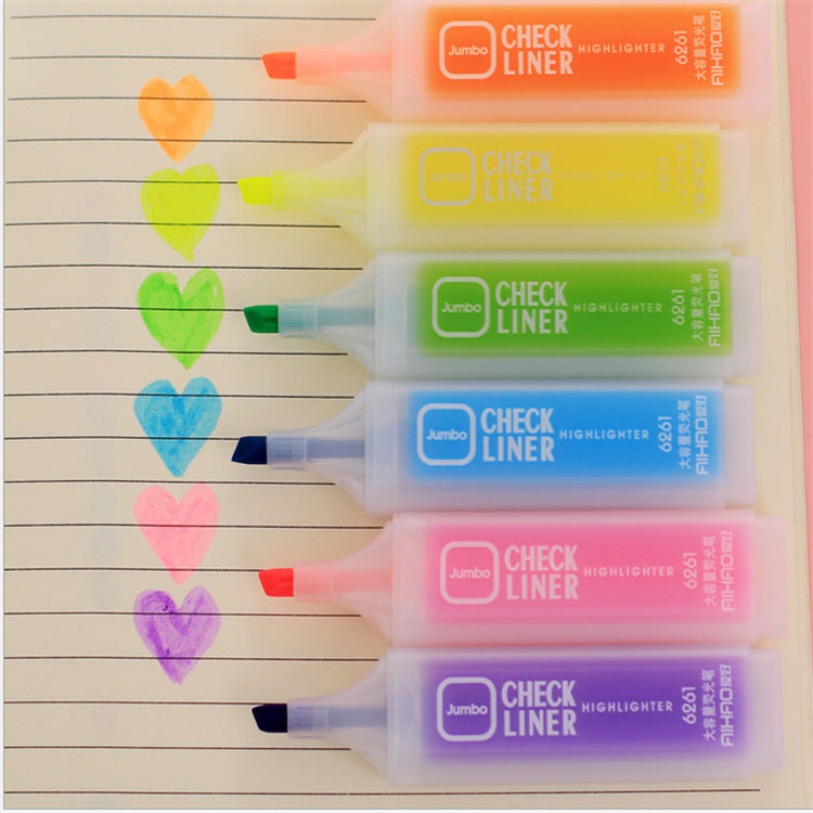 AIHAO Jumbo Check Line Highlighter Marker Pens 6 Color