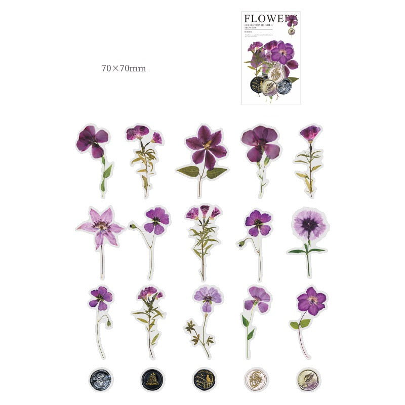 320-Piece Vintage Botanicals PET Sticker Pressed Flower & Wax Seal