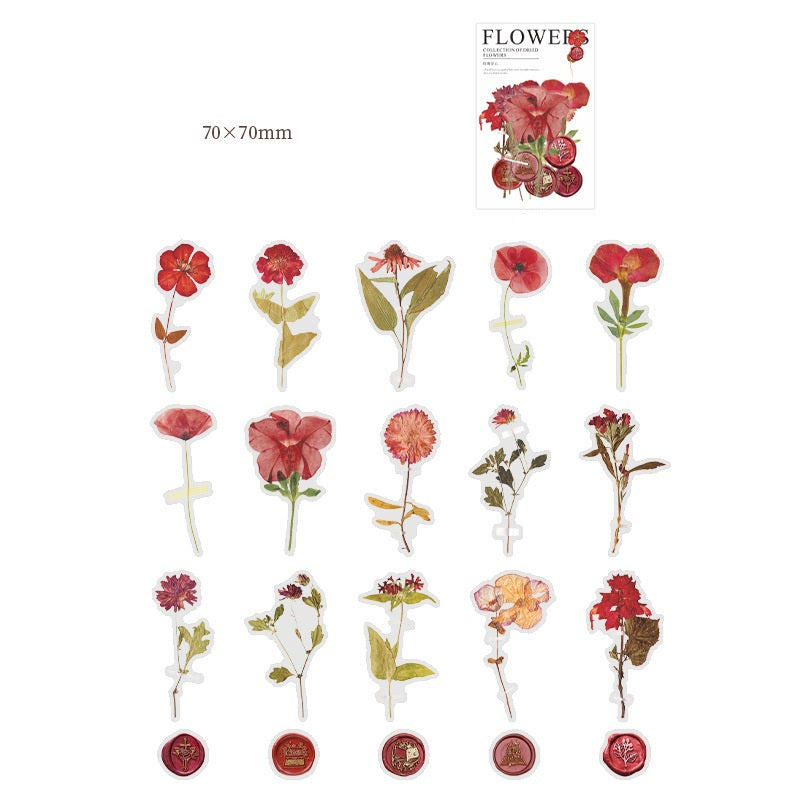 320-Piece Vintage Botanicals PET Sticker Pressed Flower & Wax Seal