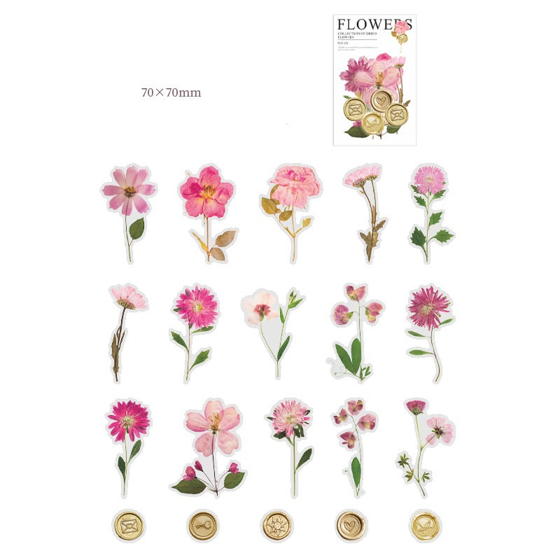 320-Piece Vintage Botanicals PET Sticker Pressed Flower & Wax Seal