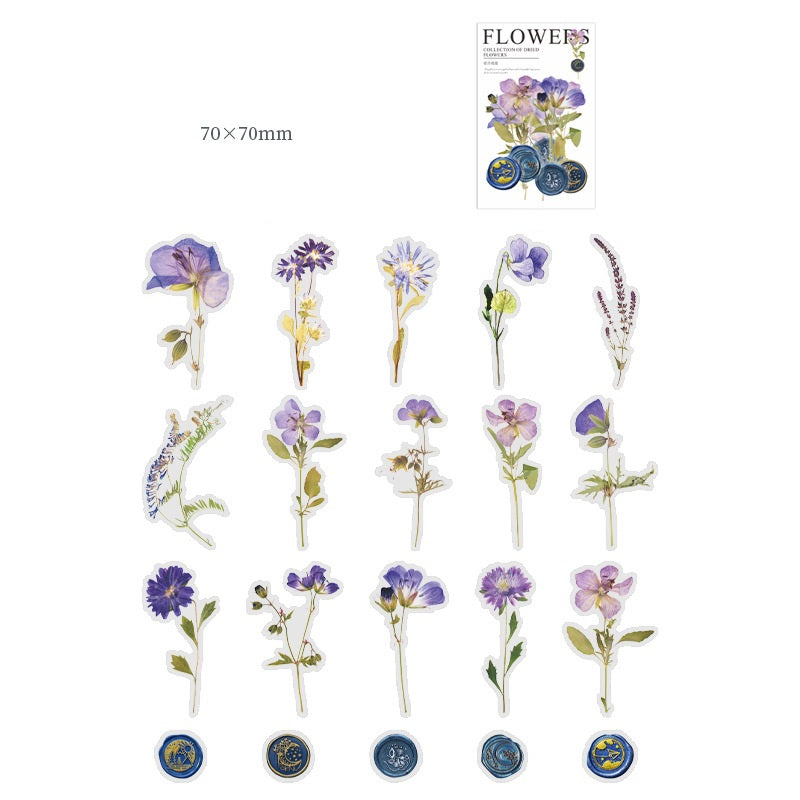 320-Piece Vintage Botanicals PET Sticker Pressed Flower & Wax Seal