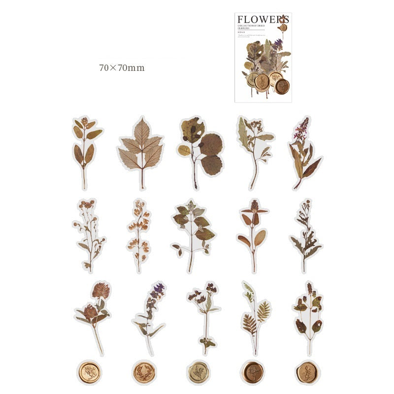 320-Piece Vintage Botanicals PET Sticker Pressed Flower & Wax Seal