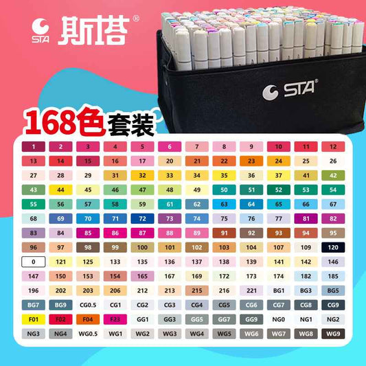 STA Alcohol Art Markers 128/168 Color Chisel & Brush Tip with Carrying Bag - TTpen