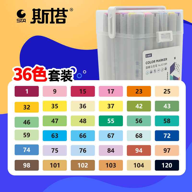 STA Alcohol Art Markers 12/60/80/108 Color Chisel & Brush Tip - TTpen