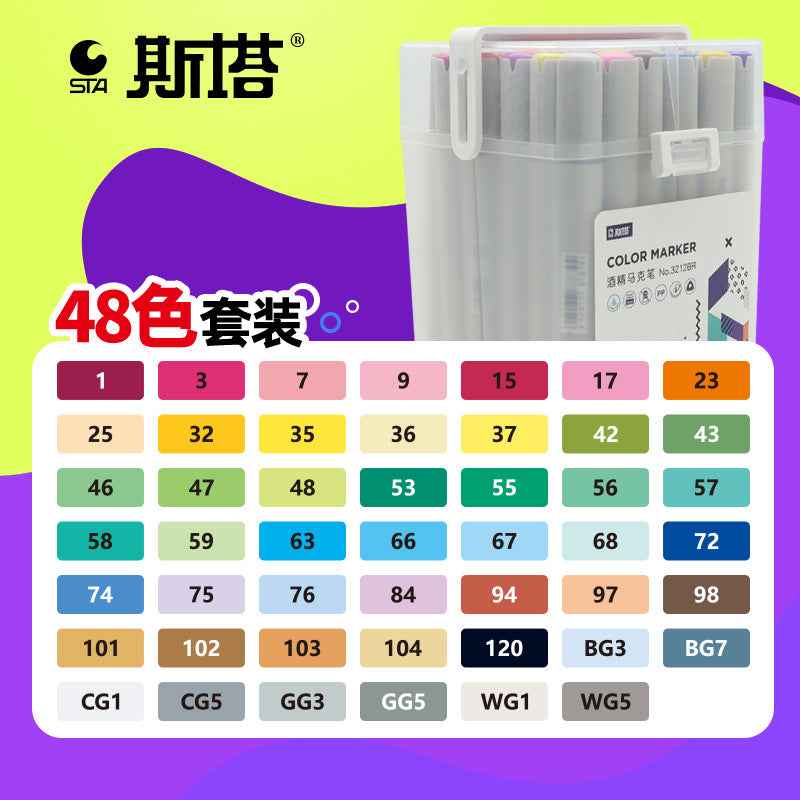 STA Alcohol Art Markers 12/60/80/108 Color Chisel & Brush Tip - TTpen