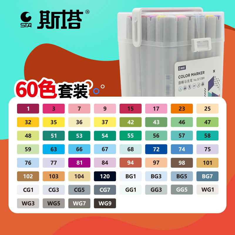 STA Alcohol Art Markers 12/60/80/108 Color Chisel & Brush Tip - TTpen