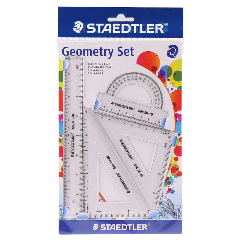 Staedtler 4 Piece Geometry Set Square Ruler and Protractor Clear