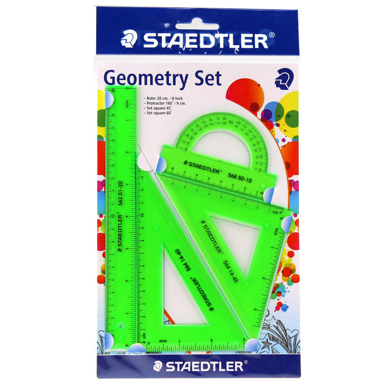 Staedtler 4 Piece Geometry Set Square Ruler and Protractor Green