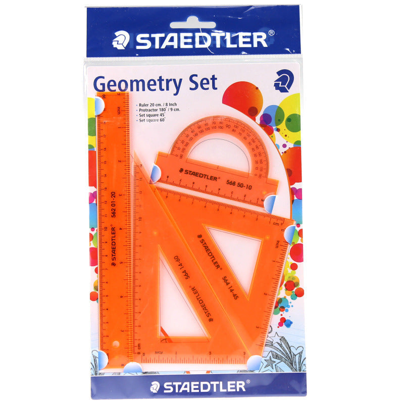 Staedtler 4 Piece Geometry Set Square Ruler and Protractor Orange