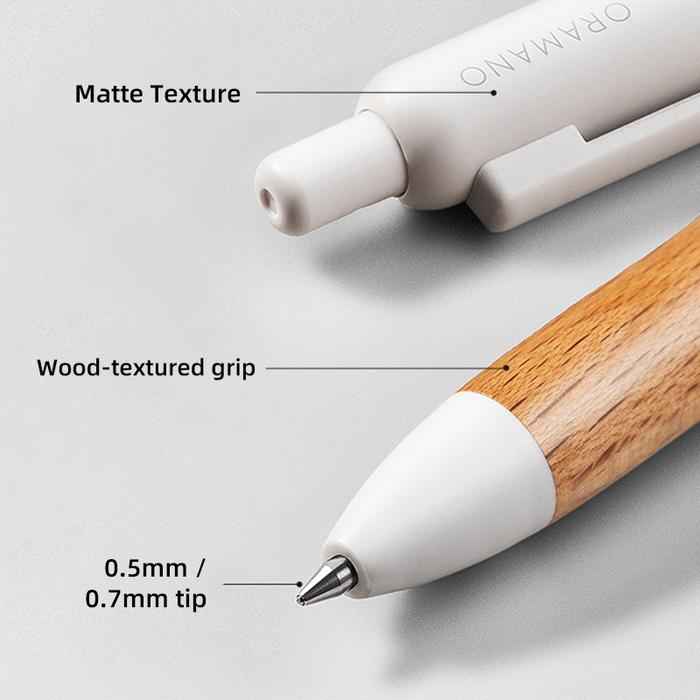 DELI ORAMANO A95 Wooden Texture Click Gel Pen 0.5 0.7mm 2 Pack