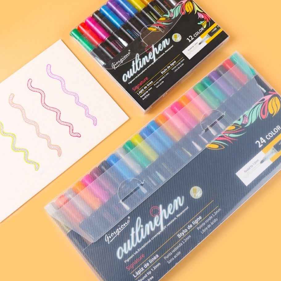 GIORGIONE Double Line Outline Marker Pens,8/12/24 Colors - TTpen