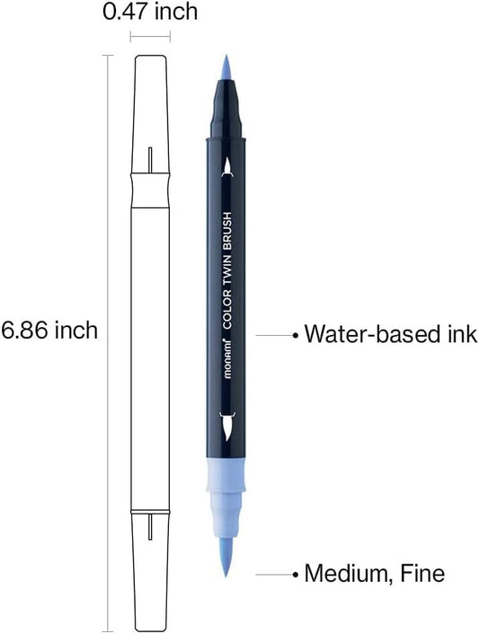 MONAMI Color Twin Brush Marker Pens,Pastel Color  6-Pack