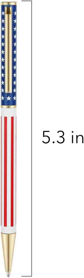6pcs Slim Metal Retractable Ballpoint Pens,Silver Gold Patriotic American Flag - TTpen